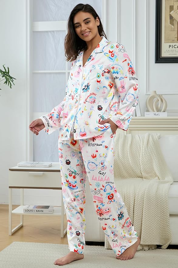 Satin Pajama Set - Long Sleeve - 2 Piece
