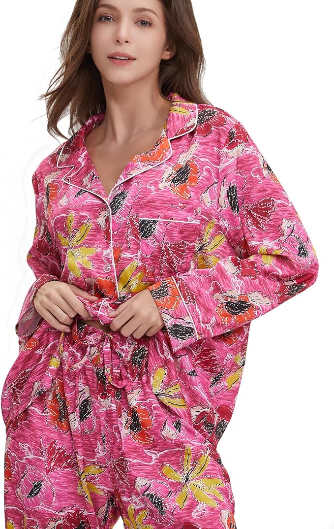 Satin Pajama Set - Long Sleeve - 2 Piece