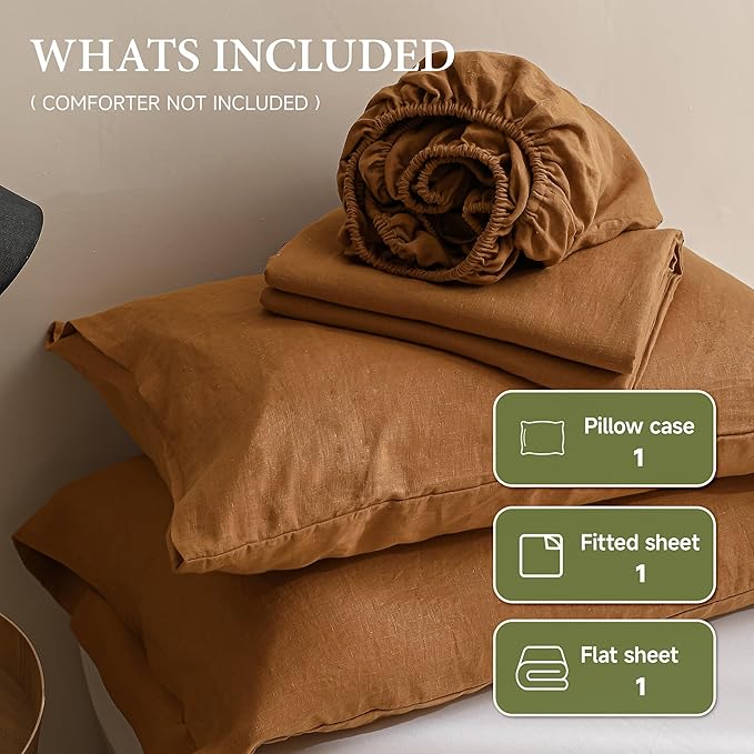 Linen Bed Sheet Set - Twin - 3 Piece