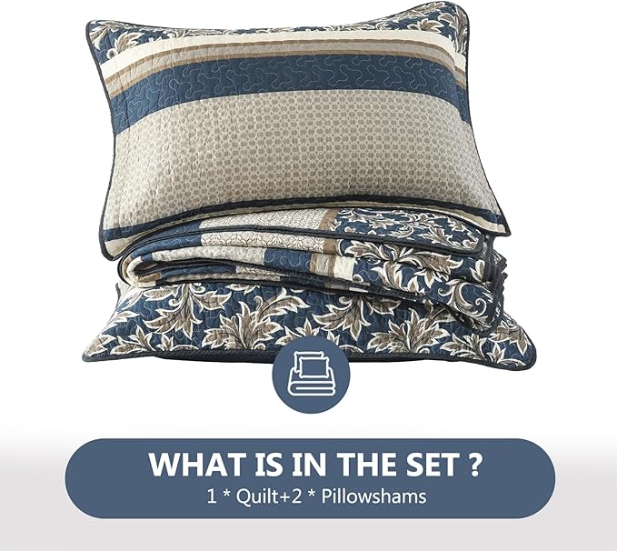 100% Cotton Quilt Set - Queen - 3 Piece