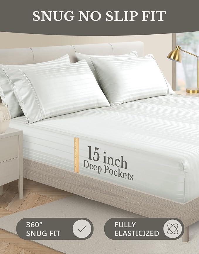 100% Cotton Bed Sheet Set - Full - 15 in Deep Pocket - 6 Piece