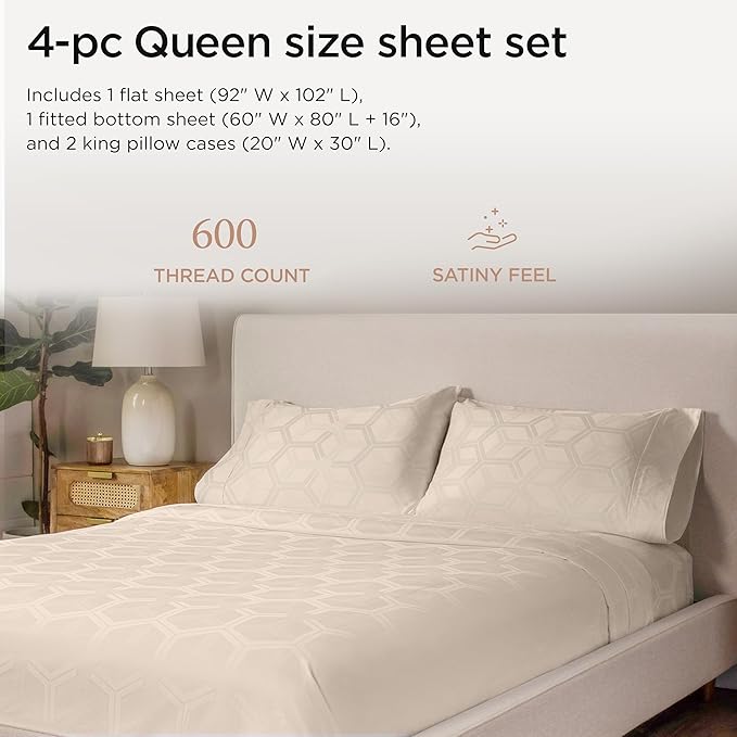 100% Cotton Cooling Bed Sheet Set - Queen - 4 Piece
