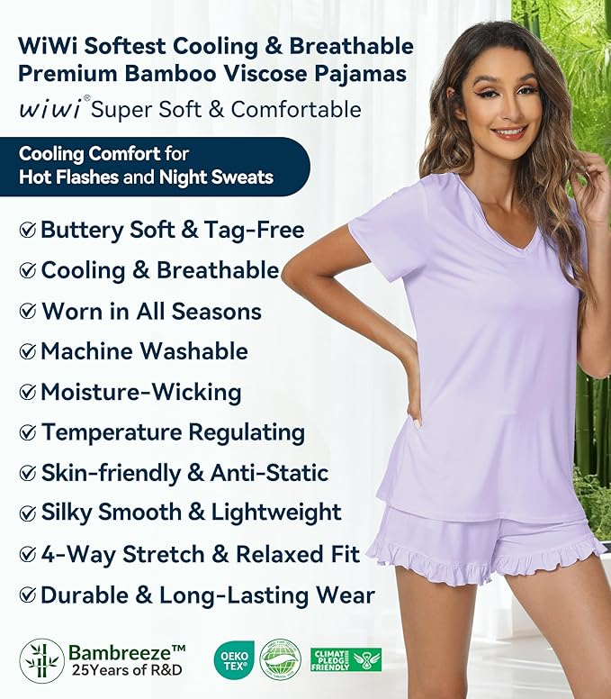 Bamboo Cooling Shorts Pajama Set - Short Sleeve - 2 Piece