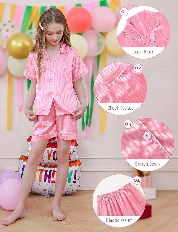 Satin Pajama Set - Short Sleeve - 2 Piece