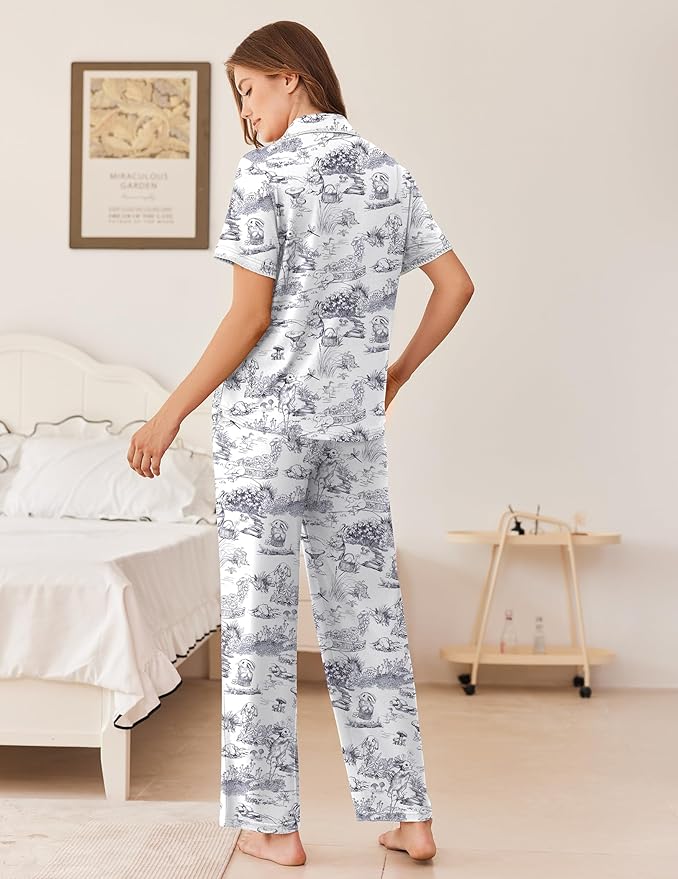 Women's Pants Pajama Set - Short Sleeve - 2 Piece