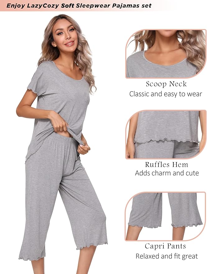 Bamboo Capri Pajama Set - Short Sleeve - 2 Piece