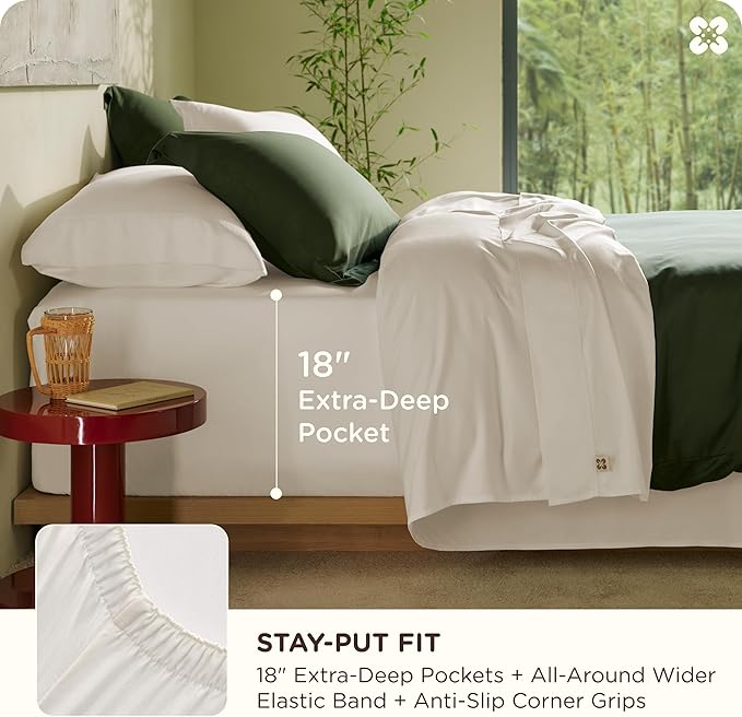 Bamboo Cooling Bed Sheet Set - King - 18 in Deep Pocket - 4 Piece