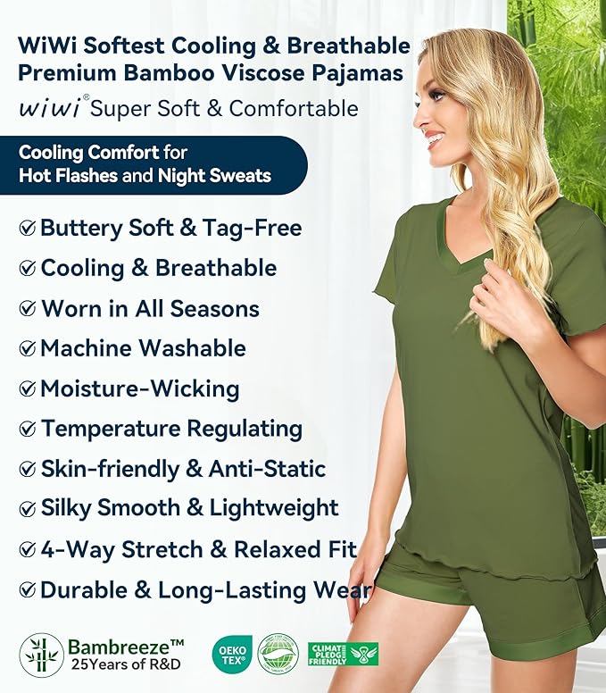Women's Bamboo Cooling Pajama Set - Short Sleeve - 2 Piece