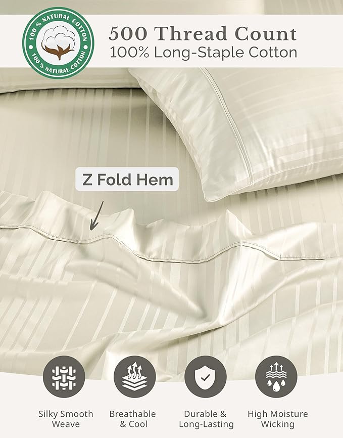 100% Cotton Bed Sheet Set - Twin XL - 15 in Deep Pocket - 4 Piece