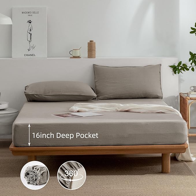 Linen Bed Sheet Set - King - 4 Piece