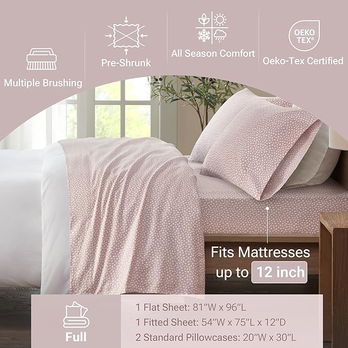 100% Cotton Bed Sheet Set - Full - 4 Piece