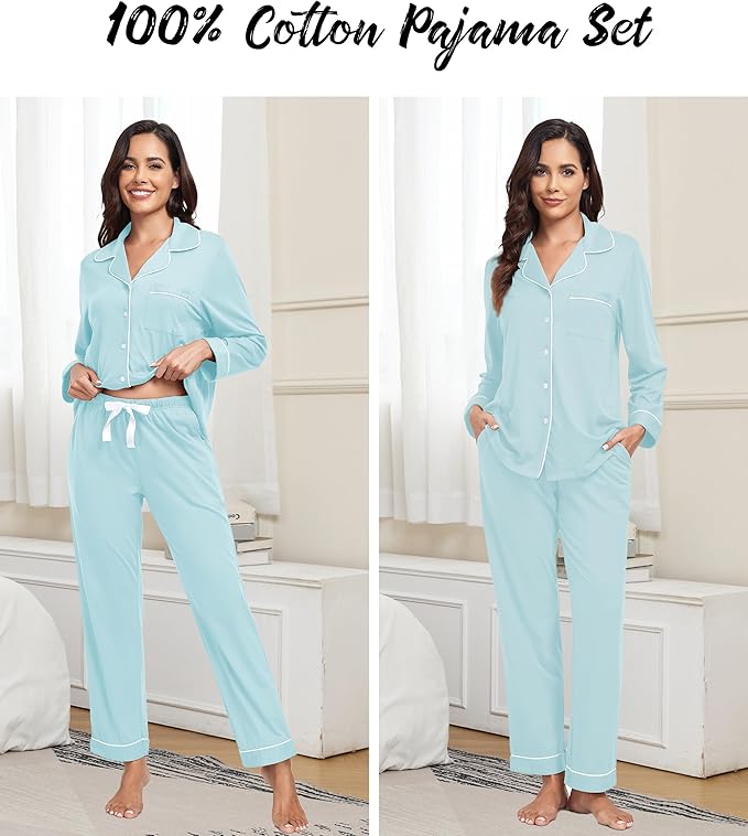 Women's 100% Cotton Pajama Set - Long Sleeve - 2 Piece
