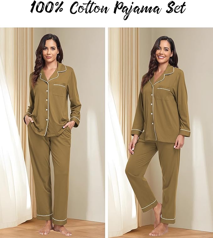 Women's 100% Cotton Pajama Set - Long Sleeve - 2 Piece