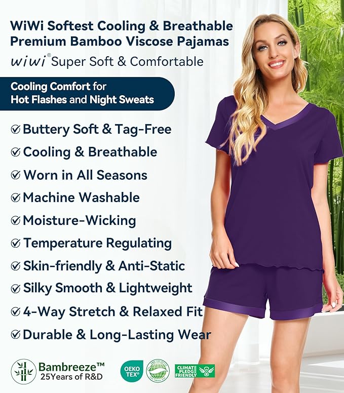 Women's Bamboo Cooling Pajama Set - Short Sleeve - 2 Piece