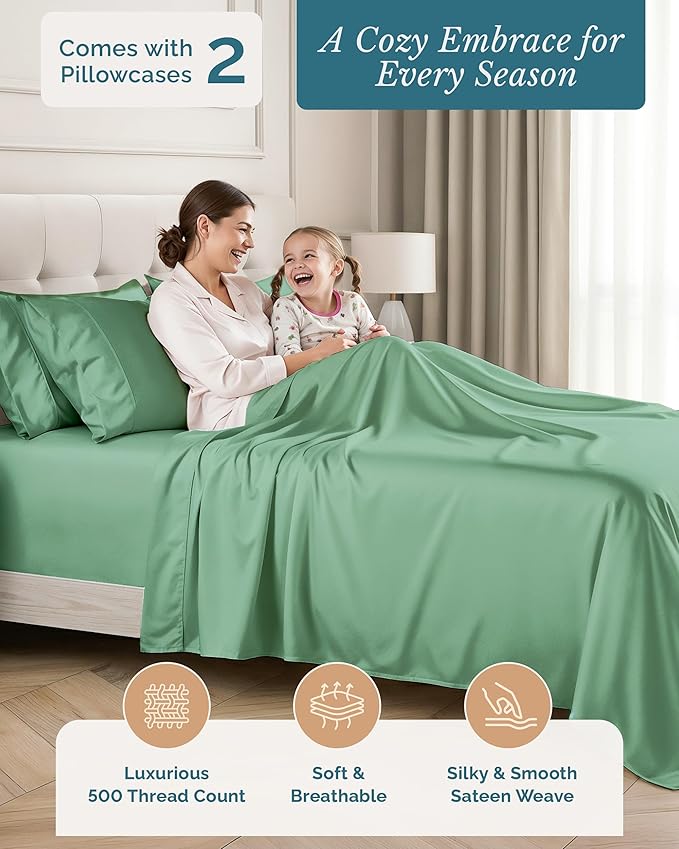 100% Cotton Bed Sheet Set - Twin - 15 in Deep Pocket - 4 Piece