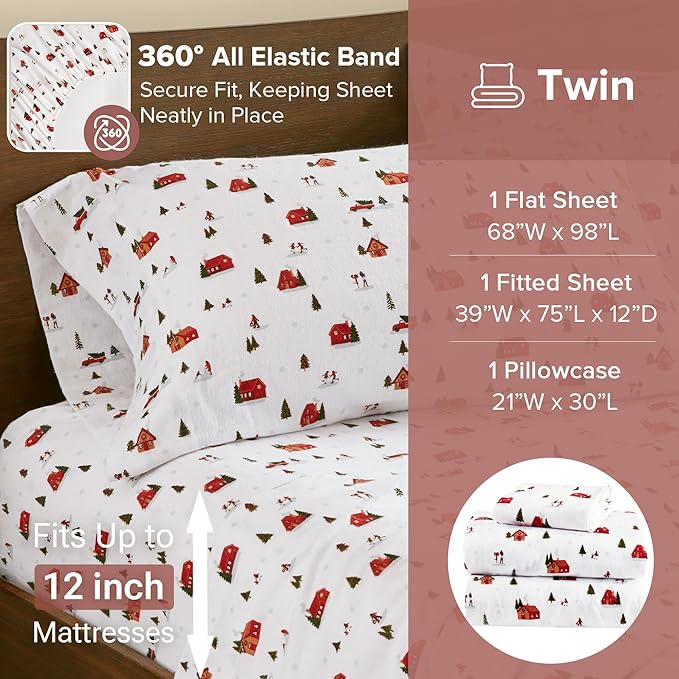 100% Cotton Bed Sheet Set - Twin - 3 Piece
