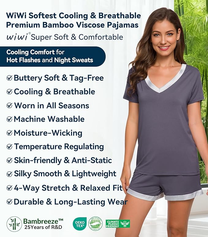 Women's Bamboo Cooling Pajama Set - Short Sleeve - 2 Piece