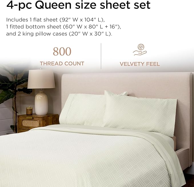 100% Cotton Bed Sheet Set - Queen - 4 Piece