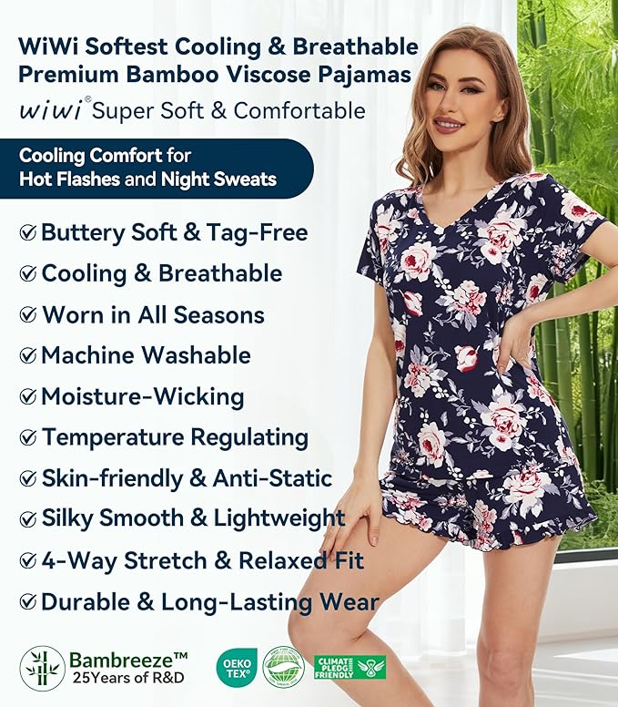 Bamboo Cooling Shorts Pajama Set - Short Sleeve - 2 Piece