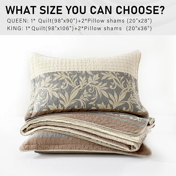 100% Cotton Quilt Set - Queen - 3 Piece