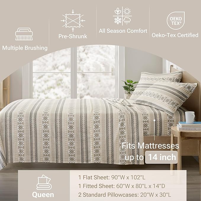 100% Cotton Bed Sheet Set - Queen - 4 Piece