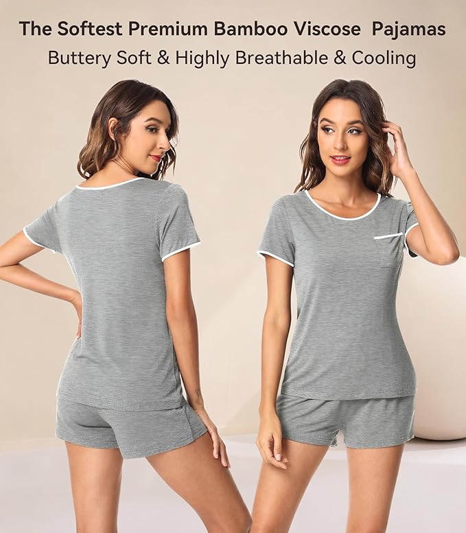 Women's Bamboo Cooling Pajama Set - Short Sleeve - 2 Piece