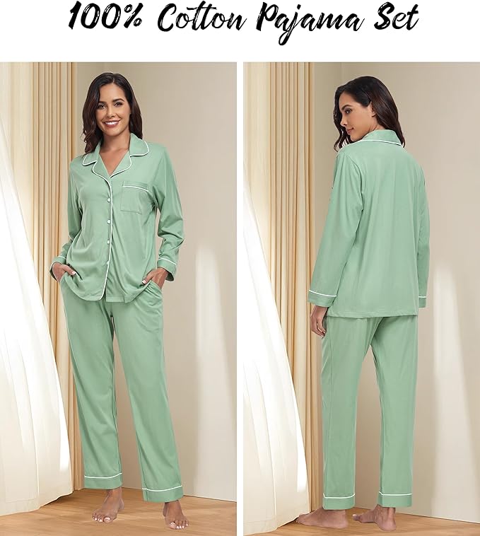 Women's 100% Cotton Pajama Set - Long Sleeve - 2 Piece