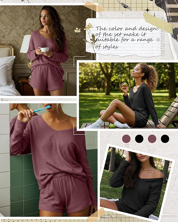 Women's Shorts Pajama Set - Long Sleeve - 2 Pack - 2 Piece