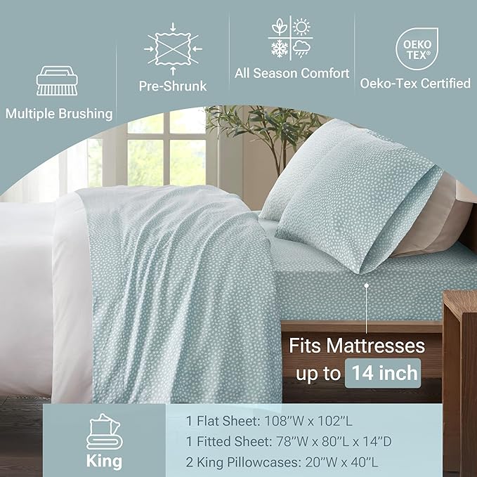 100% Cotton Bed Sheet Set - King - 4 Piece
