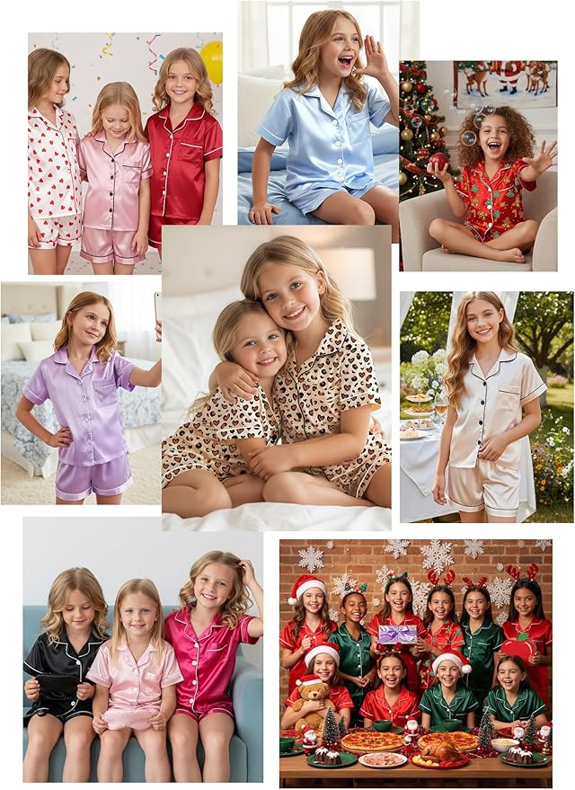 Satin Pajama Set - Short Sleeve - 2 Piece
