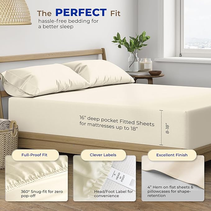 Cooling Bed Sheet Set - Twin - 16 in Deep Pocket - 3 Piece