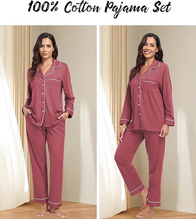Women's 100% Cotton Pajama Set - Long Sleeve - 2 Piece