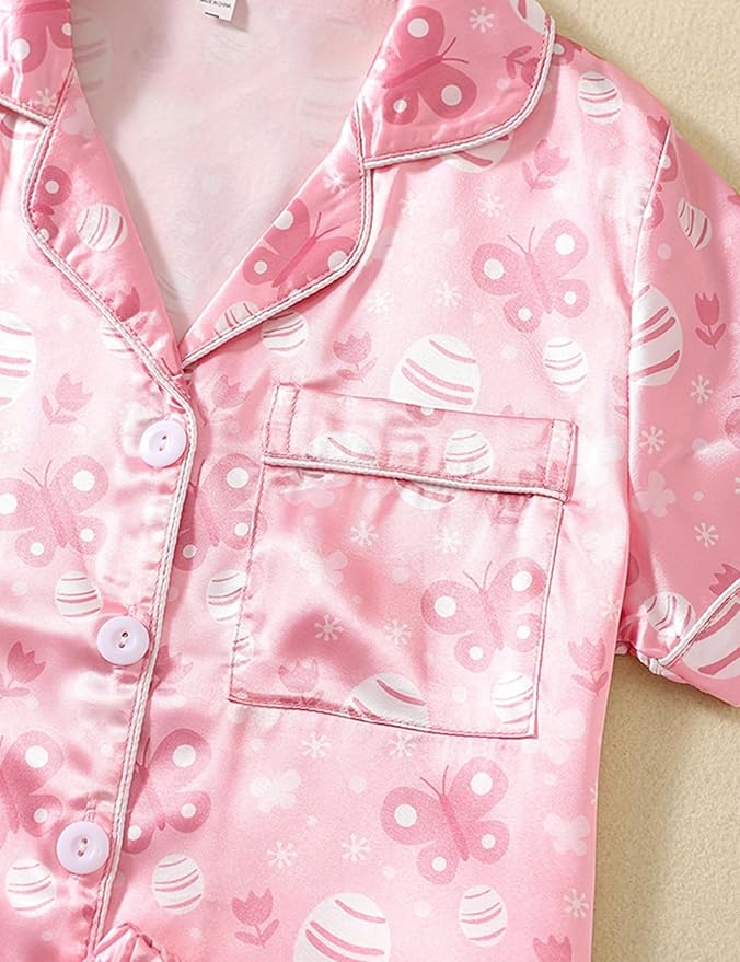 Satin Pajama Set - Short Sleeve - 2 Piece