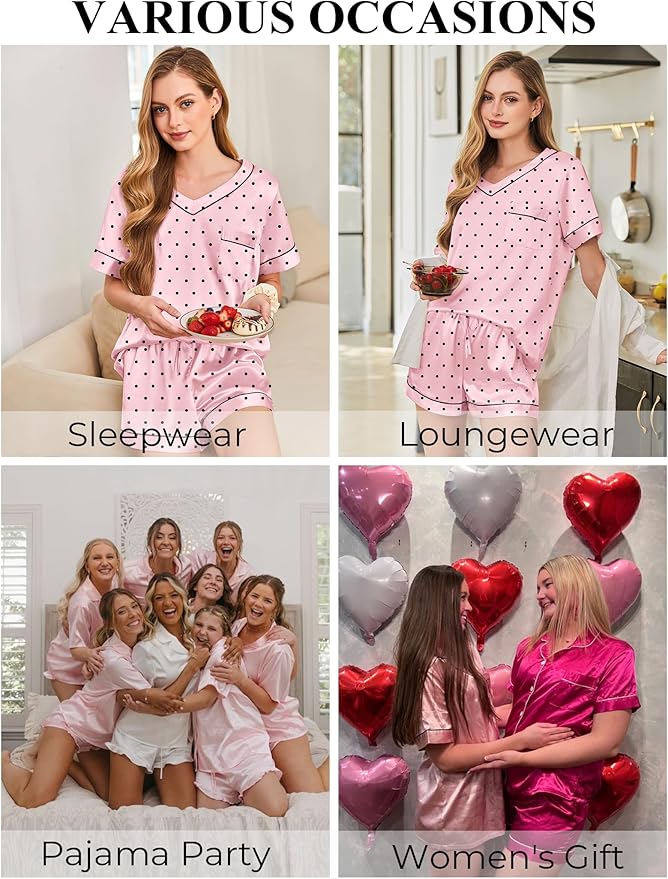 Women's Satin Pajama Set - Short Sleeve - 2 Piece