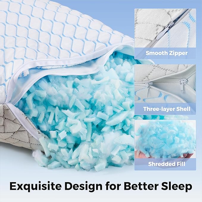 Memory Foam Cooling Bed Pillow - King - 2 Pack