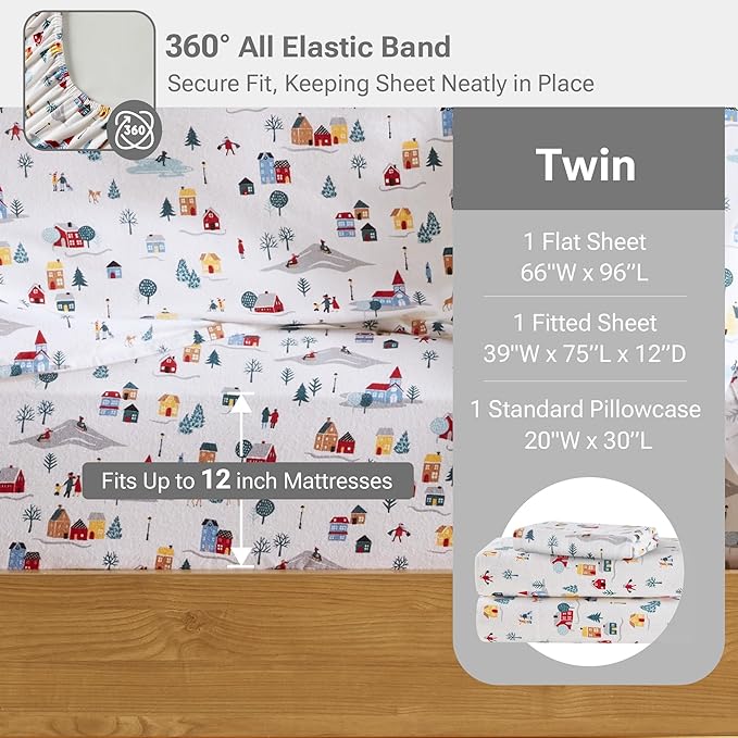 100% Cotton Bed Sheet Set - Twin - 3 Piece