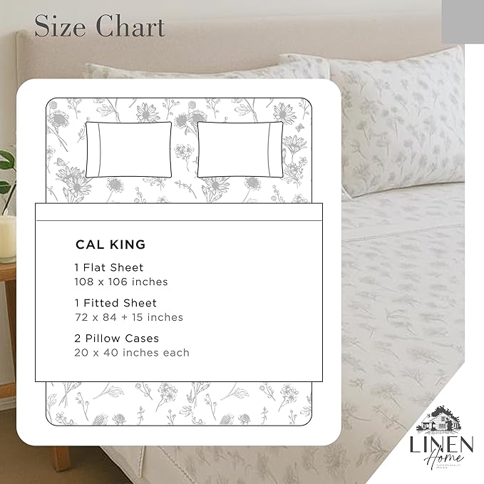 100% Cotton Bed Sheet Set - California King - 4 Piece
