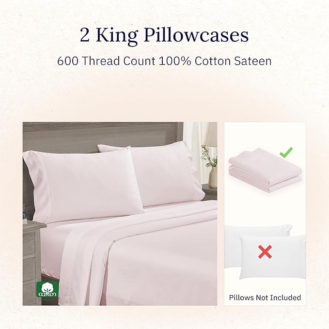 100% Cotton Pillowcase Set - King - 2 Piece