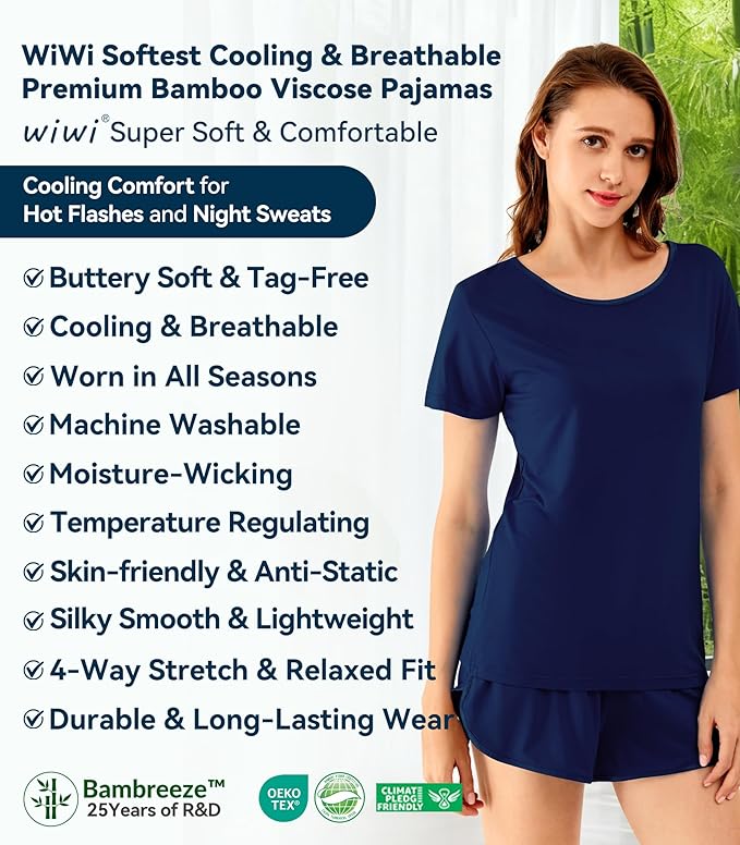 Women's Bamboo Cooling Pajama Set - Short Sleeve - 2 Piece