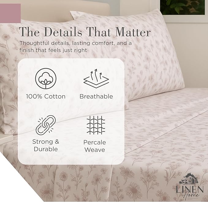 100% Cotton Bed Sheet Set - King - 4 Piece