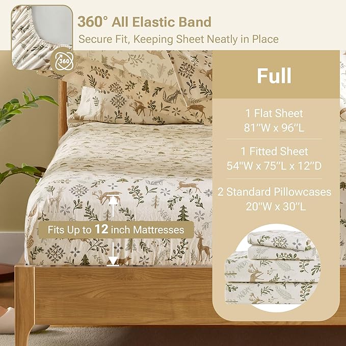 100% Cotton Bed Sheet Set - Full - 4 Piece