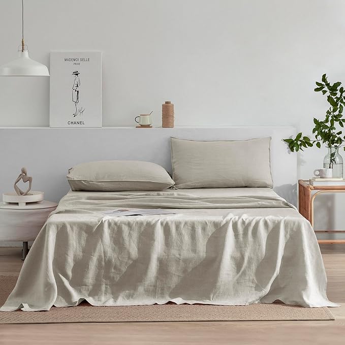 Linen Bed Sheet Set - California King - 4 Piece