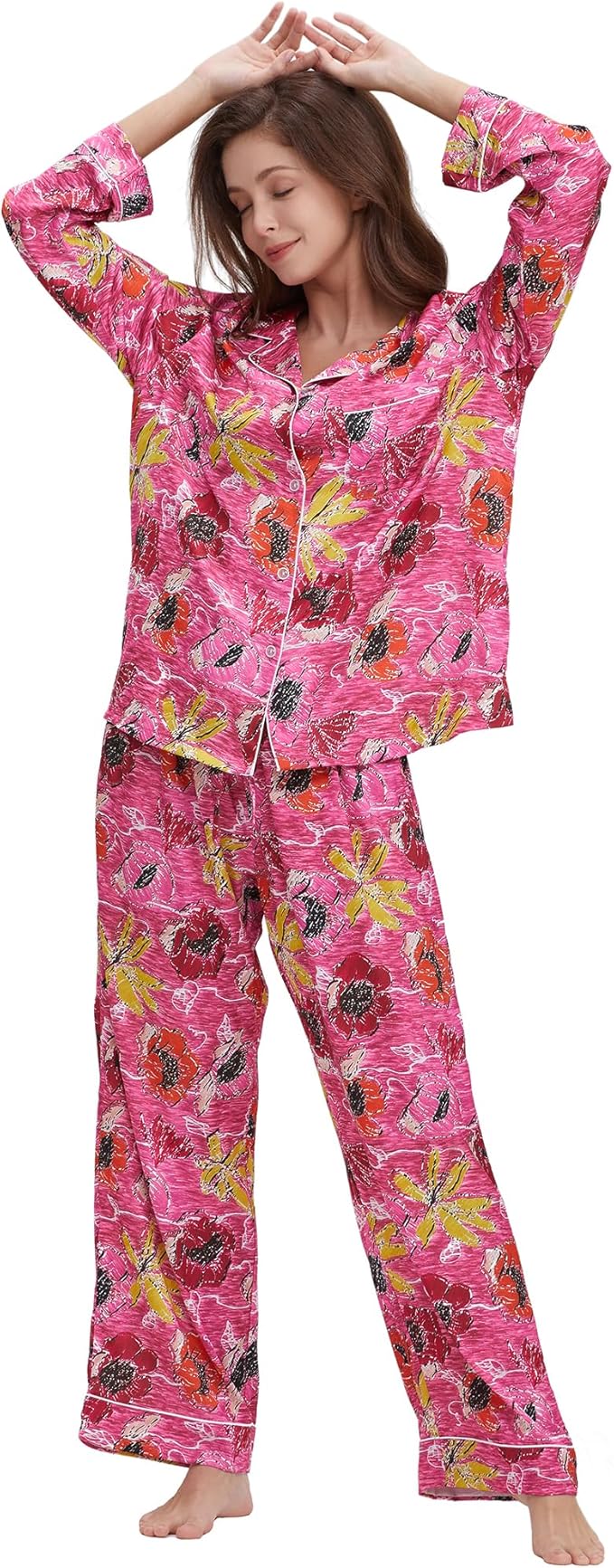 Satin Pajama Set - Long Sleeve - 2 Piece