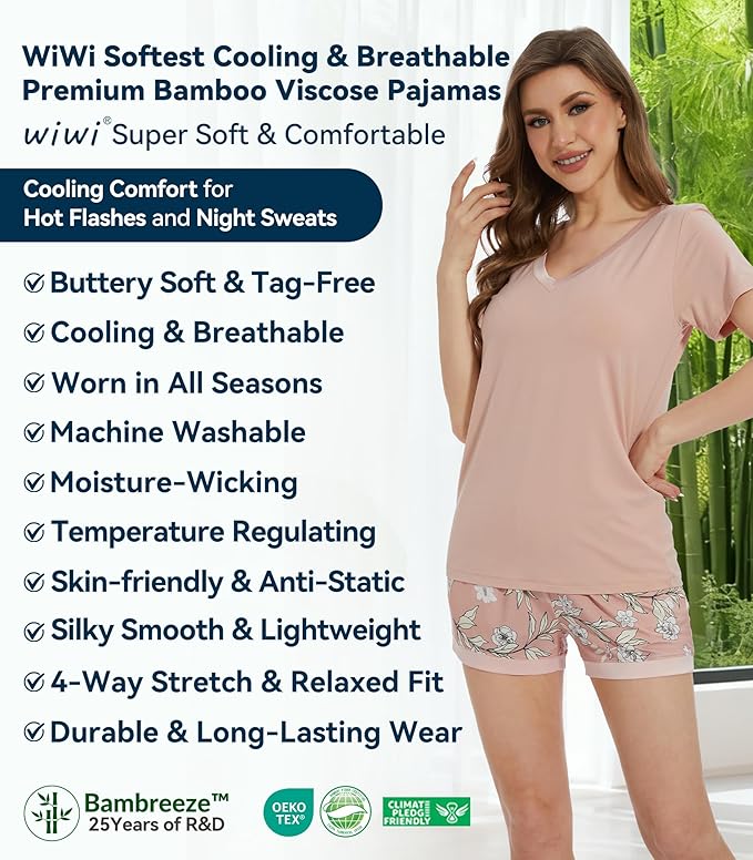 Women's Bamboo Cooling Pajama Set - Short Sleeve - 2 Piece
