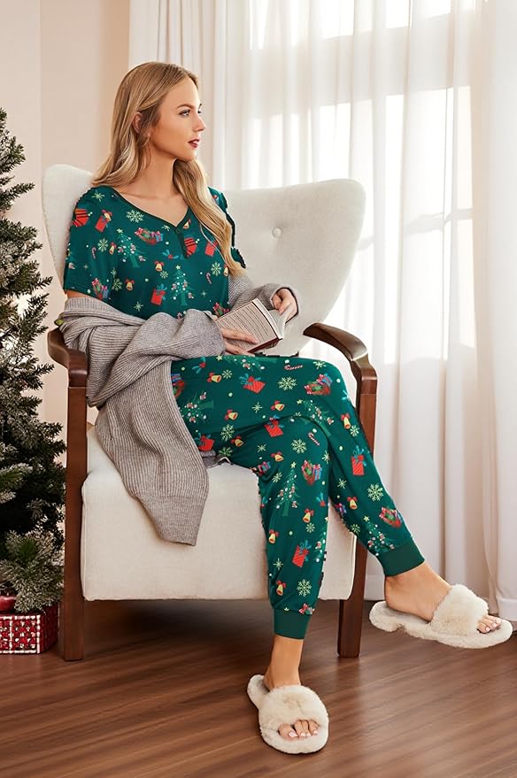 Women's Pants Pajama Set - Short Sleeve - 2 Piece