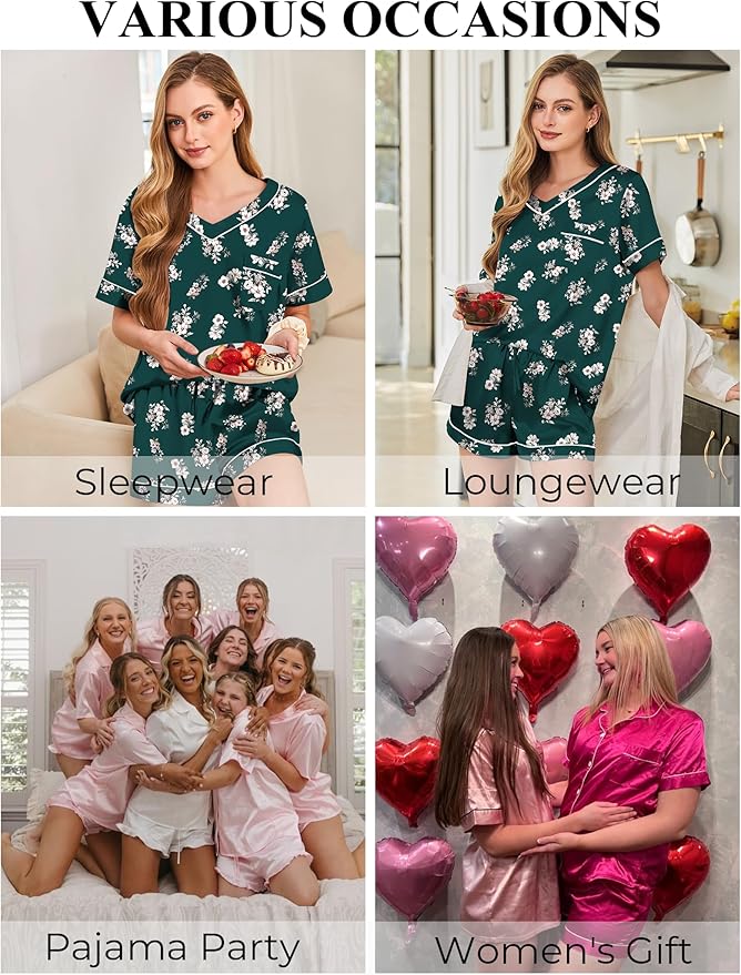 Women's Satin Pajama Set - Short Sleeve - 2 Piece