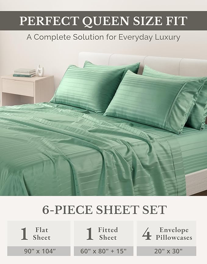 100% Cotton Bed Sheet Set - Queen - 15 in Deep Pocket - 6 Piece