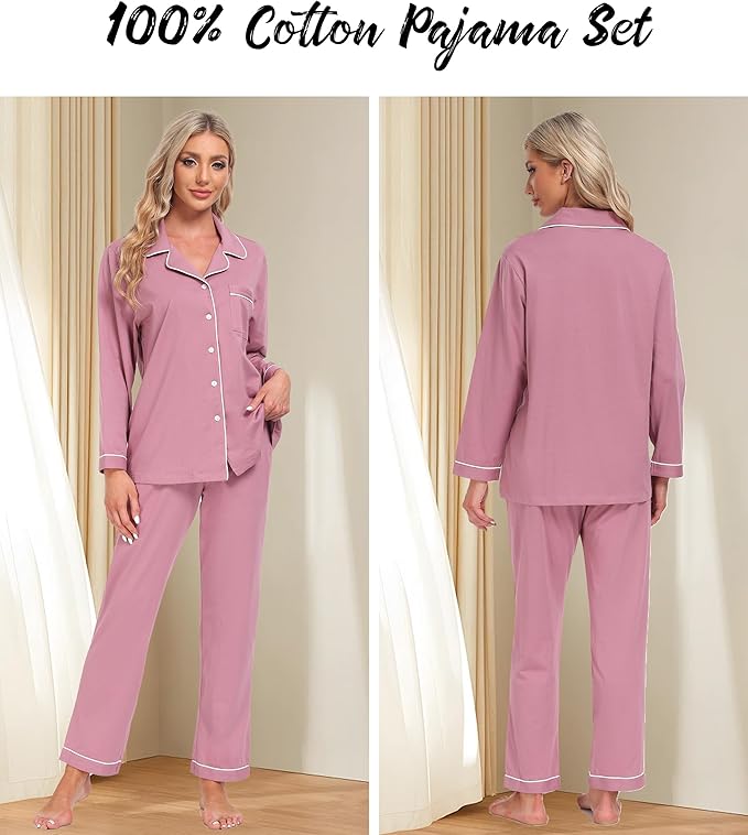 Women's 100% Cotton Pajama Set - Long Sleeve - 2 Piece