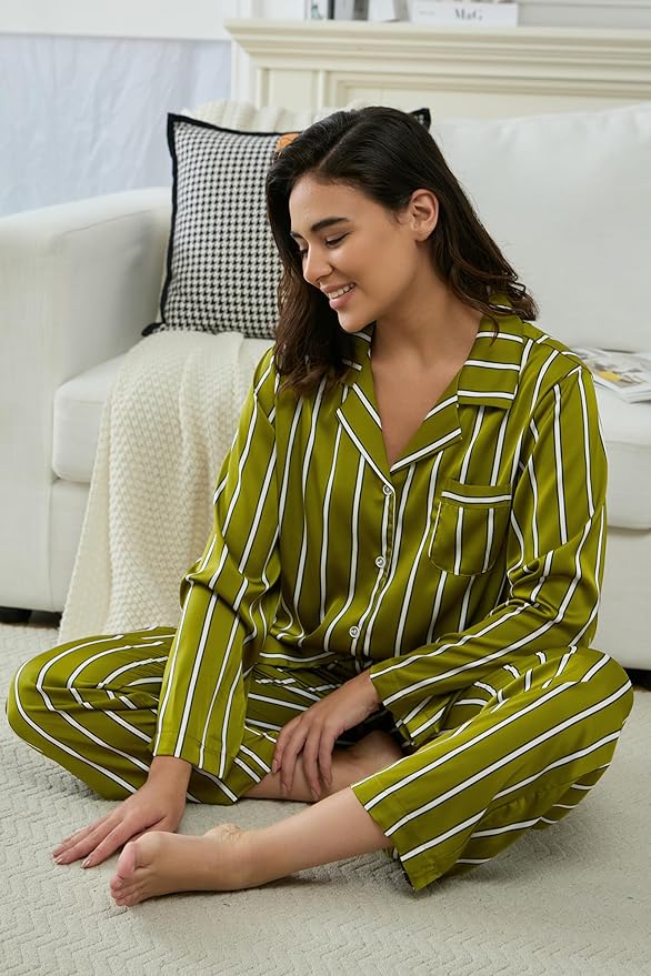 Satin Pajama Set - Long Sleeve - 2 Piece