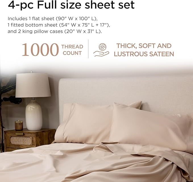 100% Cotton Bed Sheet Set - Full - 4 Piece